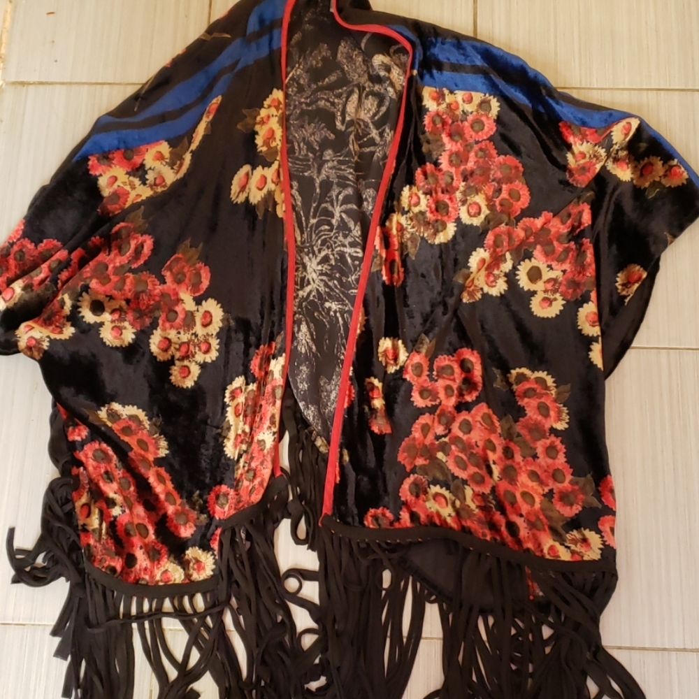 Multicolored velvet fringed jacket/shawl/caplet